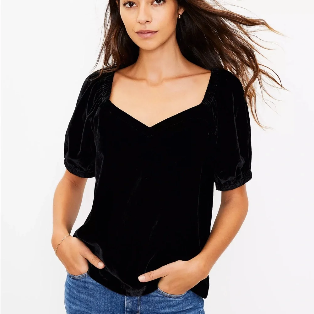 Loft Velvet Puff Sleeve Top XXL Black nwt